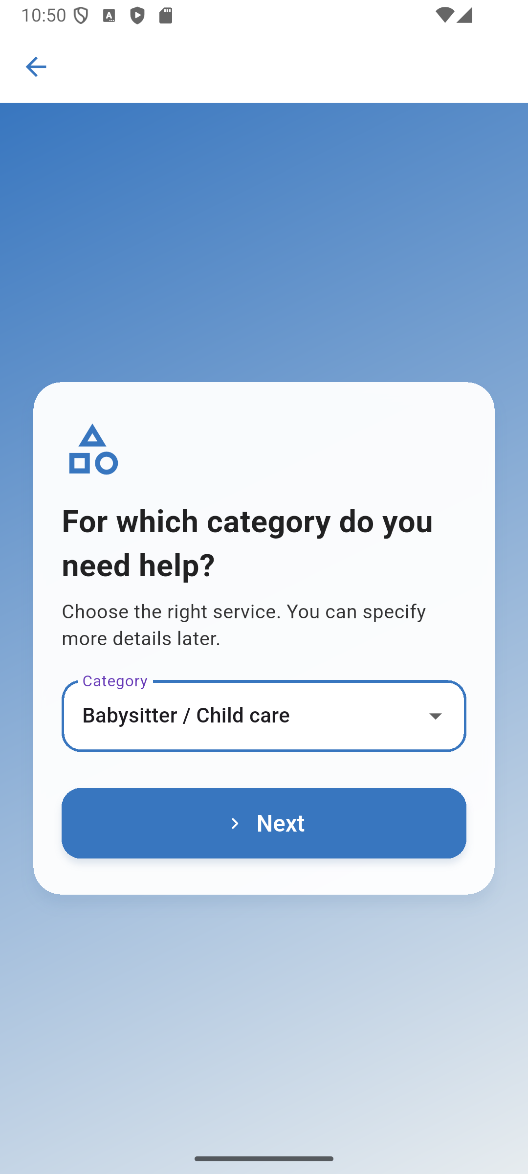 App: Kategorie wählen